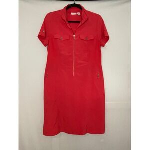 Chico's Red Short Sleeve Zip Front Utility Dress Size 1